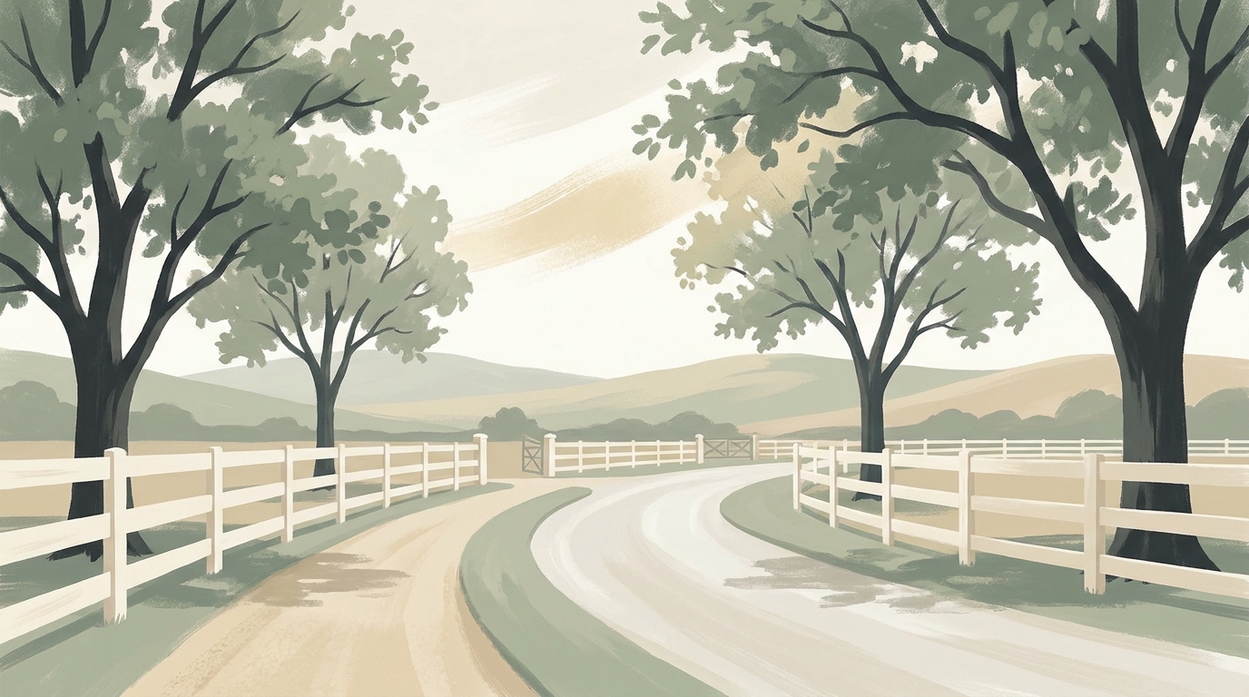 White three-rail fencing and a bridle path along a quiet Hidden Hills lane