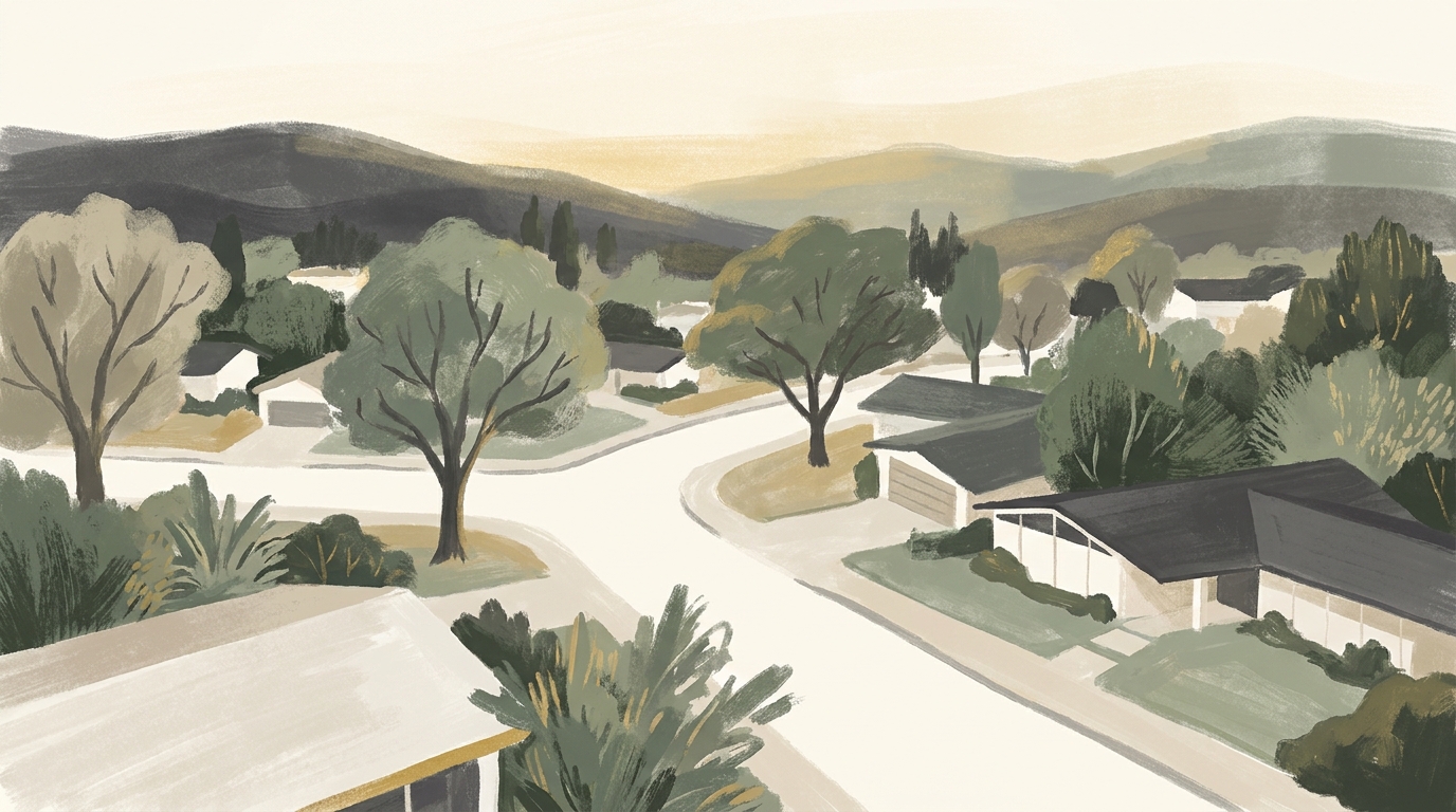 Curving streets under mature shade trees in a leafy Woodland Hills neighborhood